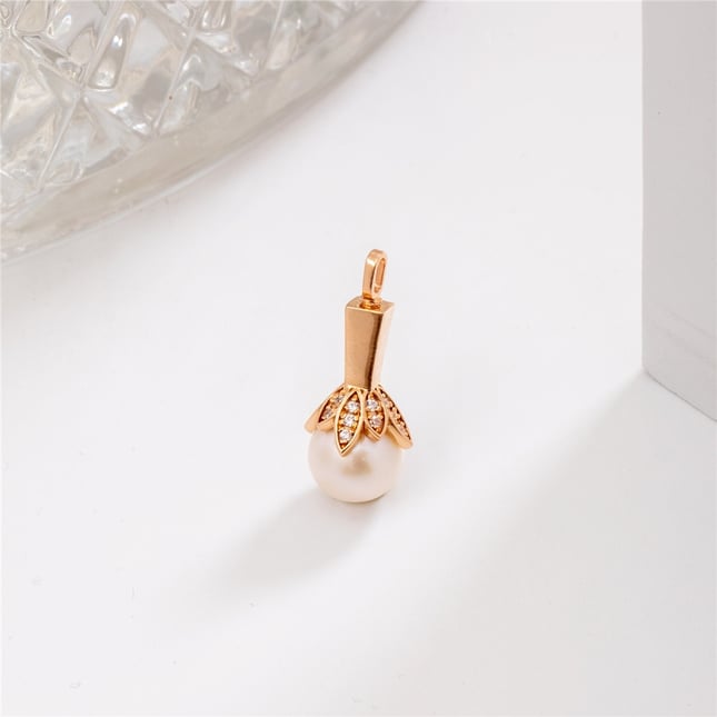 Pearl Cremation Leaf Solid Gold Necklace