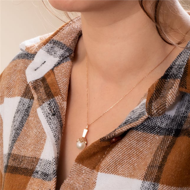 Pearl Cremation Leaf Solid Gold Necklace