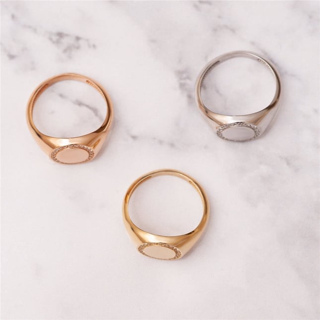 0.17 Ct Diamond Zodiac Initial Letter Halo Signet Solid Gold Ring