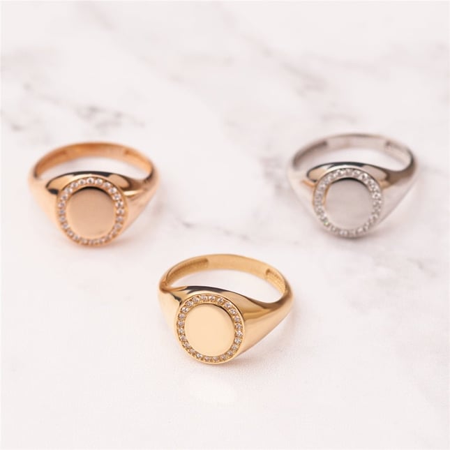 0.17 Ct Diamond Zodiac Initial Letter Halo Signet Solid Gold Ring