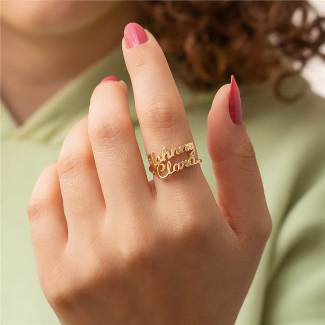 2 Name Custom Solid Gold Ring
