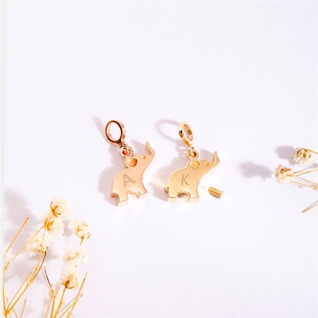 Cremation Elephant Initial Letter Solid Gold Necklace