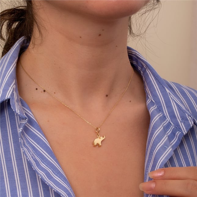 Cremation Elephant Initial Letter Solid Gold Necklace