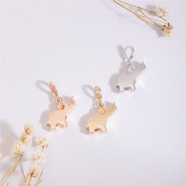 Cremation Elephant Initial Letter Solid Gold Necklace