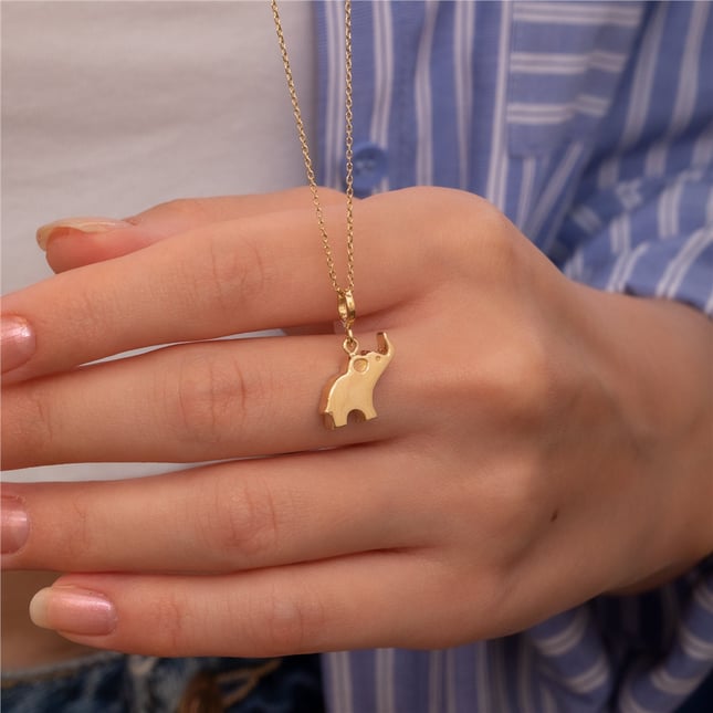 Cremation Elephant Initial Letter Solid Gold Necklace