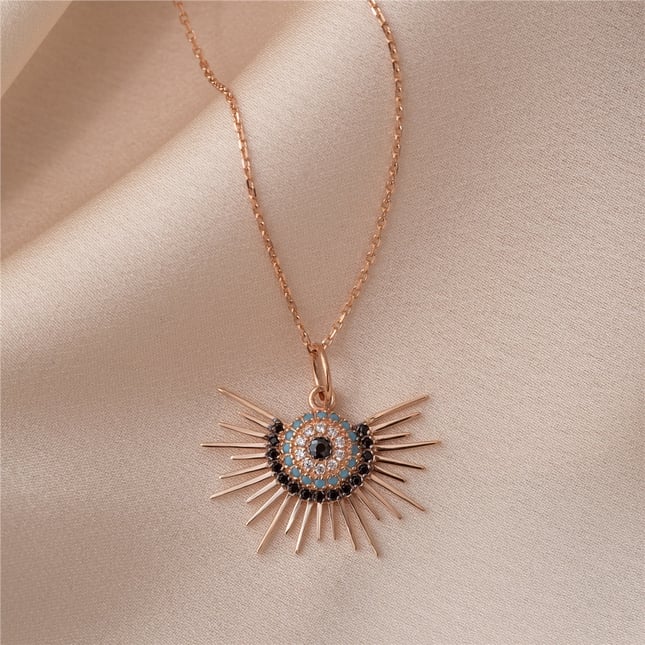 Sunburst Evil Eye Solid Gold Necklace
