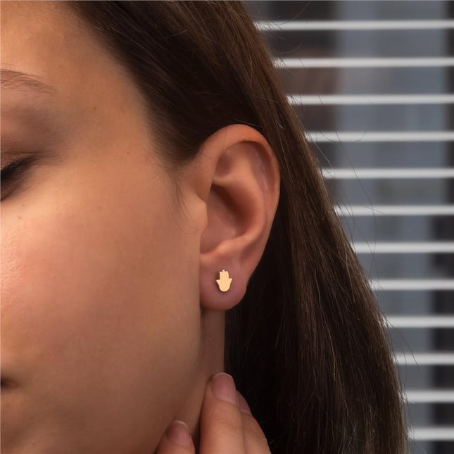 Hamsa Hand of Fatima Heart Skull Stud Solid Gold Earring