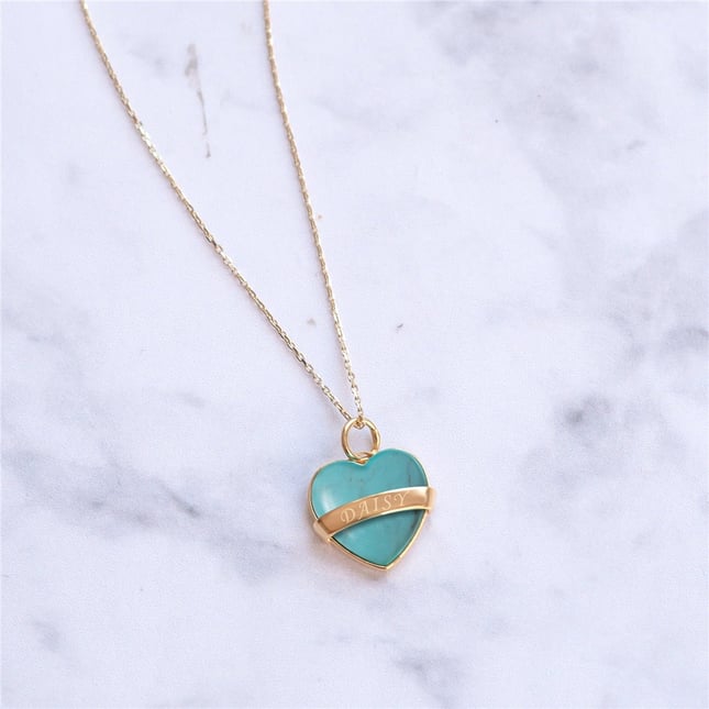 Personalized Enamel Heart Solid Gold Necklace