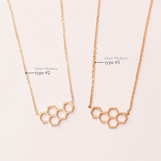 Honeycomb Initial Letter Personalized Solid Gold Necklace