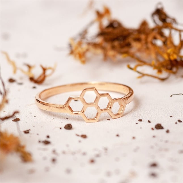 Honeycomb Bee Solid Gold Ring
