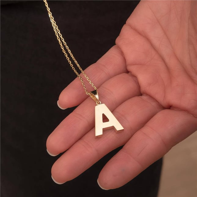 Cremation Key Cross Initial Letter Solid Gold Charm