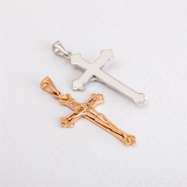 Heart Cross Engraved Solid Gold Necklace