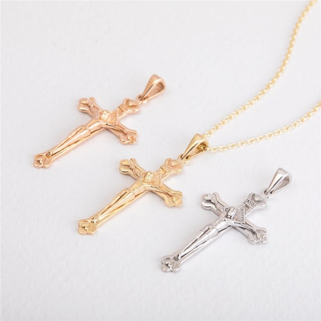 Heart Cross Engraved Solid Gold Necklace