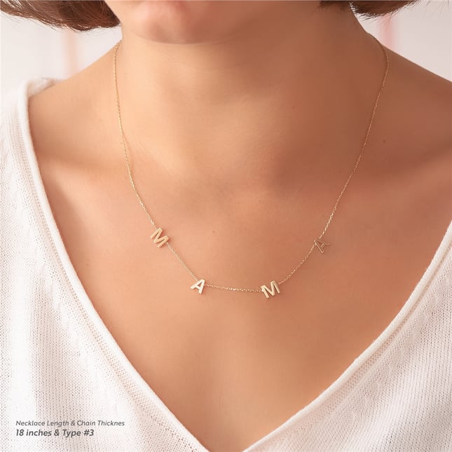 Initial Letter Solid Gold Necklace