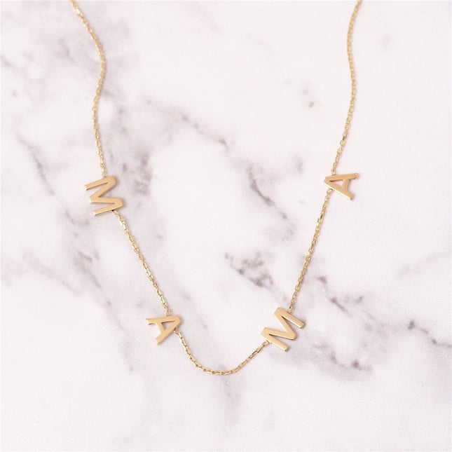 Initial Letter Solid Gold Necklace