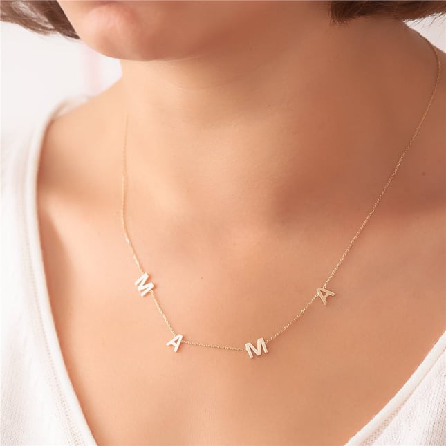 Initial Letter Solid Gold Necklace