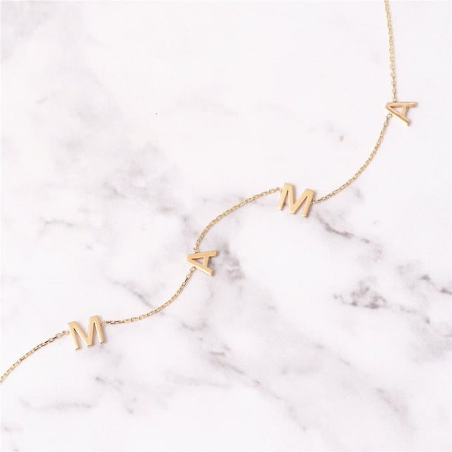 Initial Letter Solid Gold Necklace