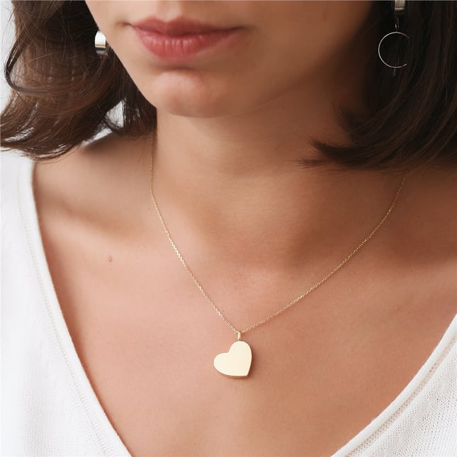 Cremation Heart Engraved Solid Gold Necklace
