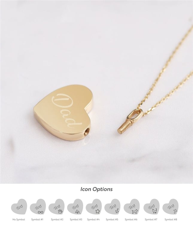 Cremation Heart Engraved Solid Gold Necklace