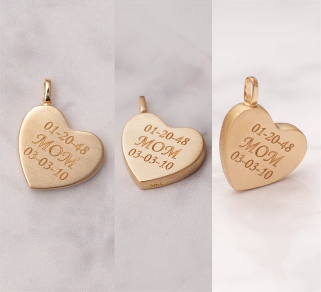 Cremation Heart Engraved Solid Gold Necklace