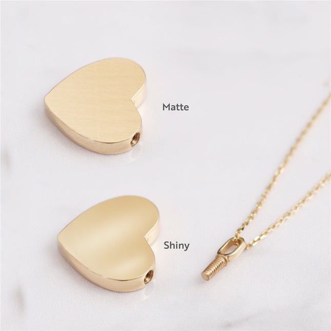 Cremation Heart Engraved Solid Gold Necklace