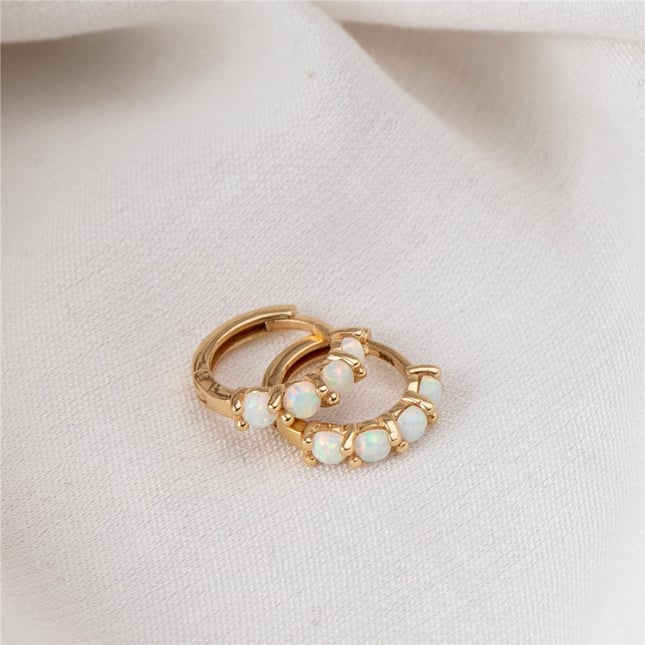 Opal Hoop Huggie Solid Gold Earring