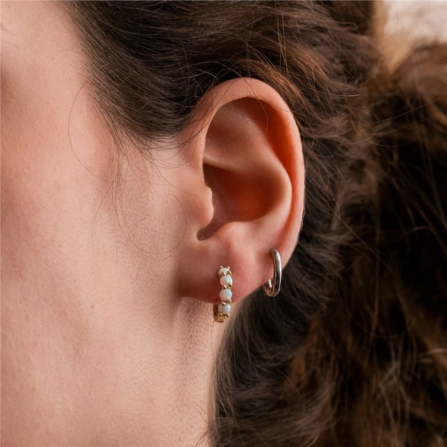 Opal Hoop Huggie Solid Gold Earring