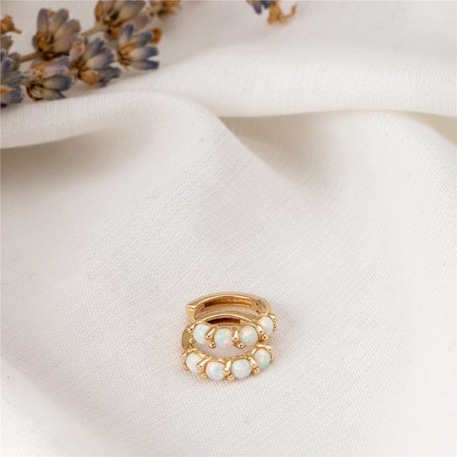 Opal Hoop Huggie Solid Gold Earring