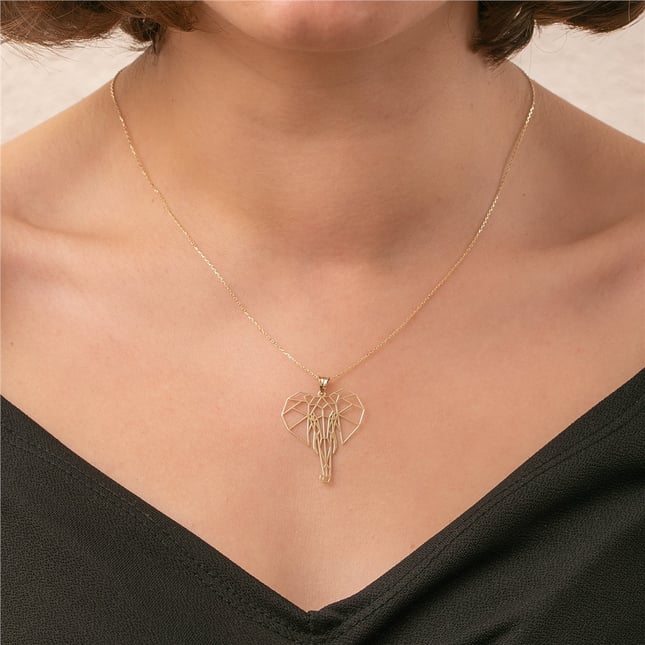 Origami Elephant Solid Gold Necklace