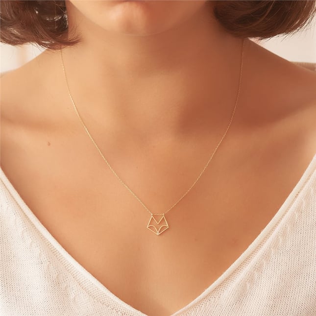 0.01 Ct Diamond Fox Solid Gold Necklace