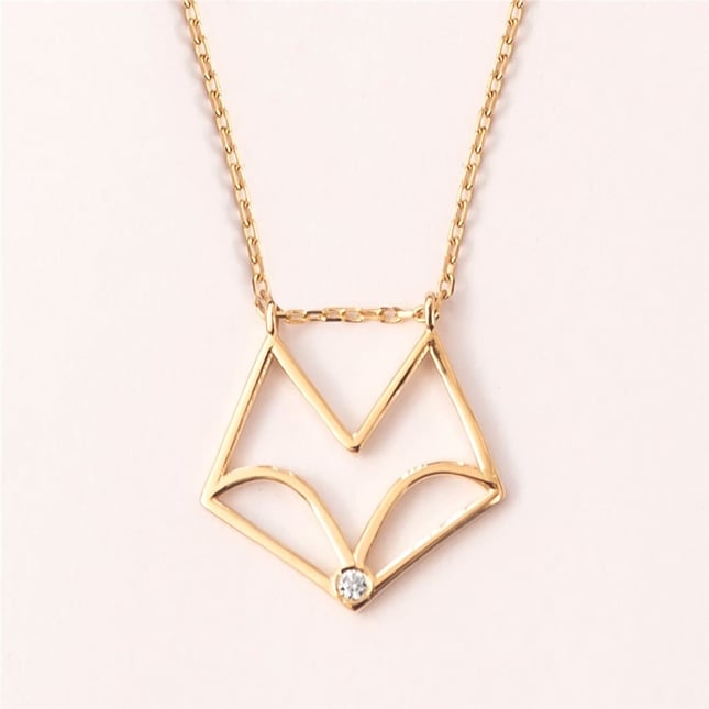 0.01 Ct Diamond Fox Solid Gold Necklace