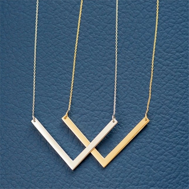 Chevron Bar Initial Personalized Solid Gold Necklace