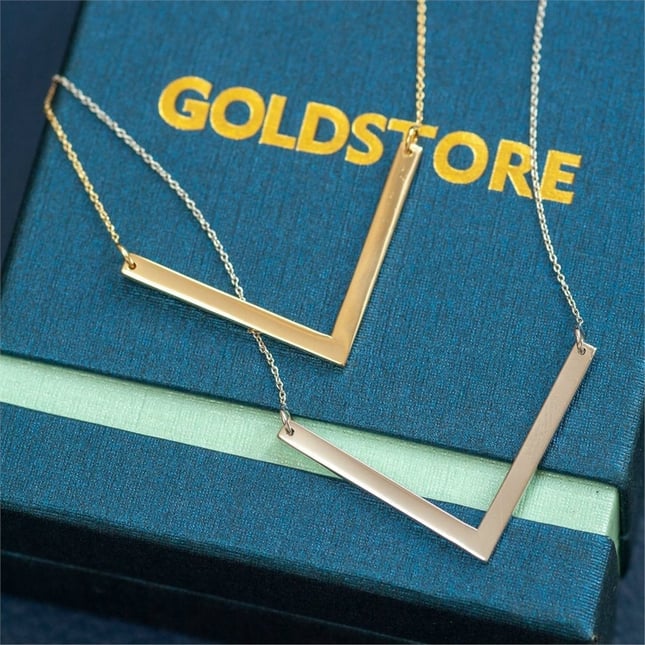 Chevron Bar Initial Personalized Solid Gold Necklace