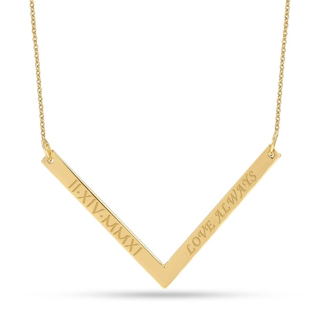 Chevron Bar Initial Personalized Solid Gold Necklace
