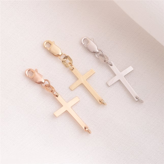 Cross Engraved Personalized Solid Gold Bracelet Necklace Extender