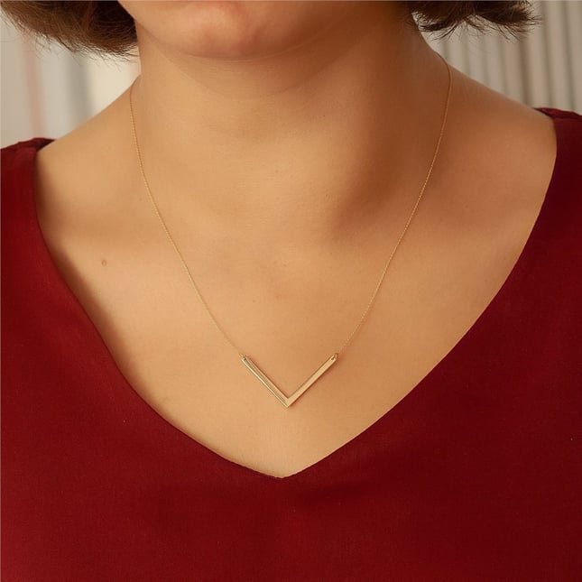 Chevron Bar Initial Personalized Solid Gold Necklace