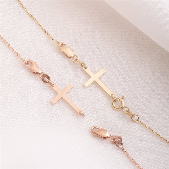 Cross Engraved Personalized Solid Gold Bracelet Necklace Extender
