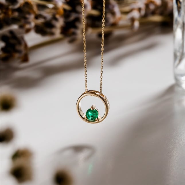 Emerald Solitaire Dainty Solid Gold Necklace