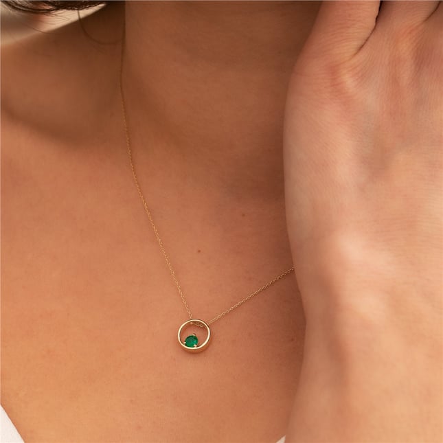 Emerald Solitaire Dainty Solid Gold Necklace
