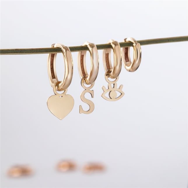 Evil Eye Crescent Moon Add on for Hoop Huggie Solid Gold Earring