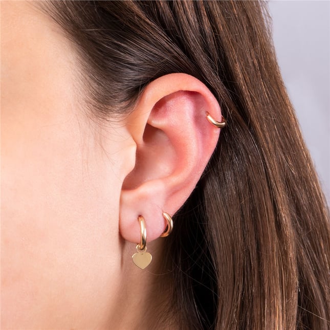 Evil Eye Crescent Moon Add on for Hoop Huggie Solid Gold Earring
