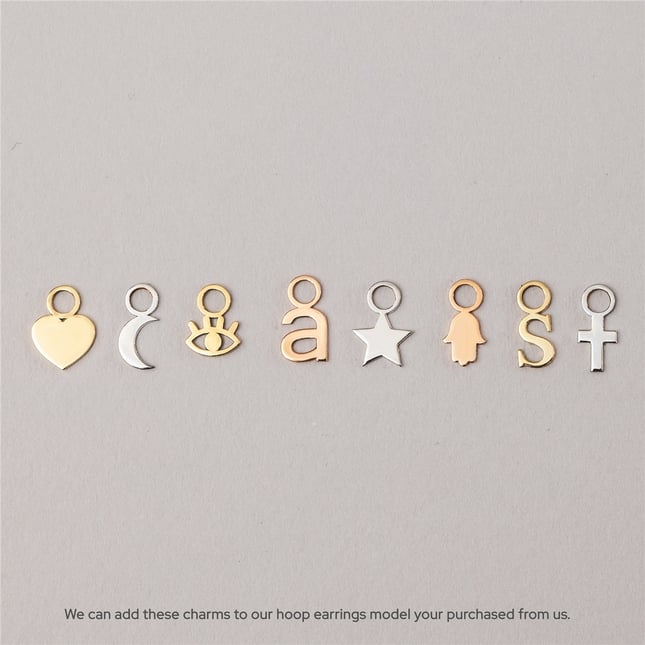 Evil Eye Crescent Moon Add on for Hoop Huggie Solid Gold Earring