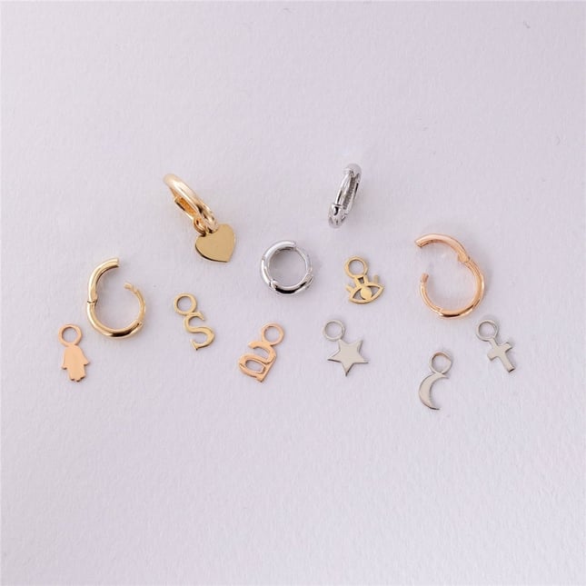 Evil Eye Crescent Moon Add on for Hoop Huggie Solid Gold Earring
