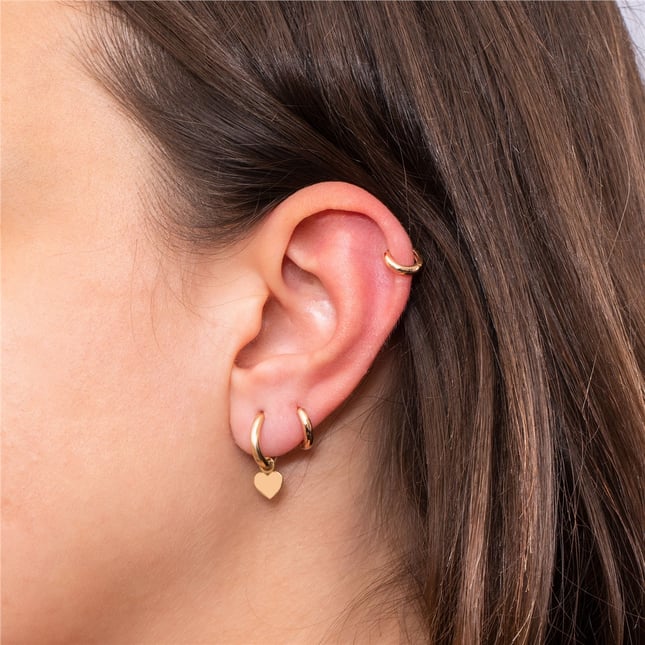 Evil Eye Crescent Moon Add on for Hoop Huggie Solid Gold Earring