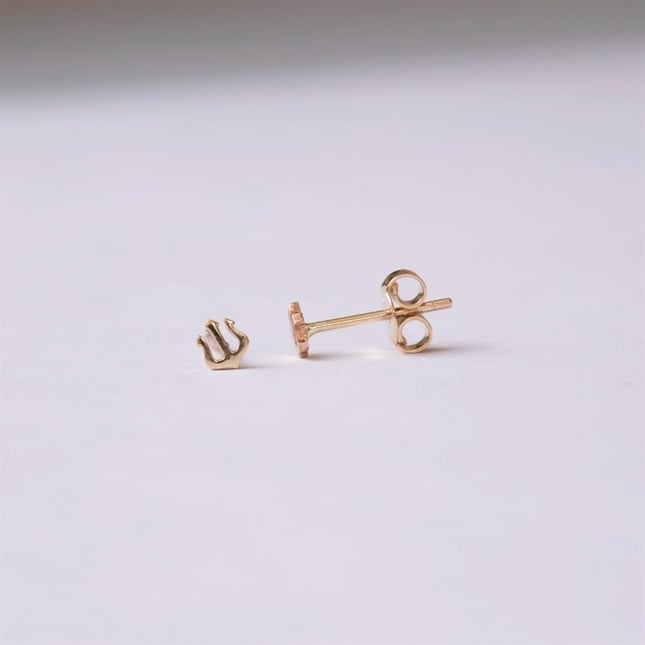 Dainty Poseidon Spear Minimalist Trident Stud Solid Gold Earring