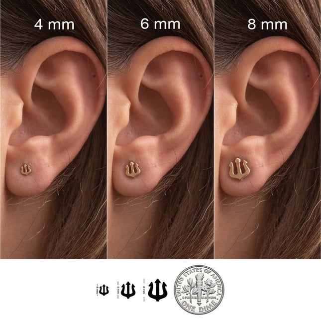 Dainty Poseidon Spear Minimalist Trident Stud Solid Gold Earring