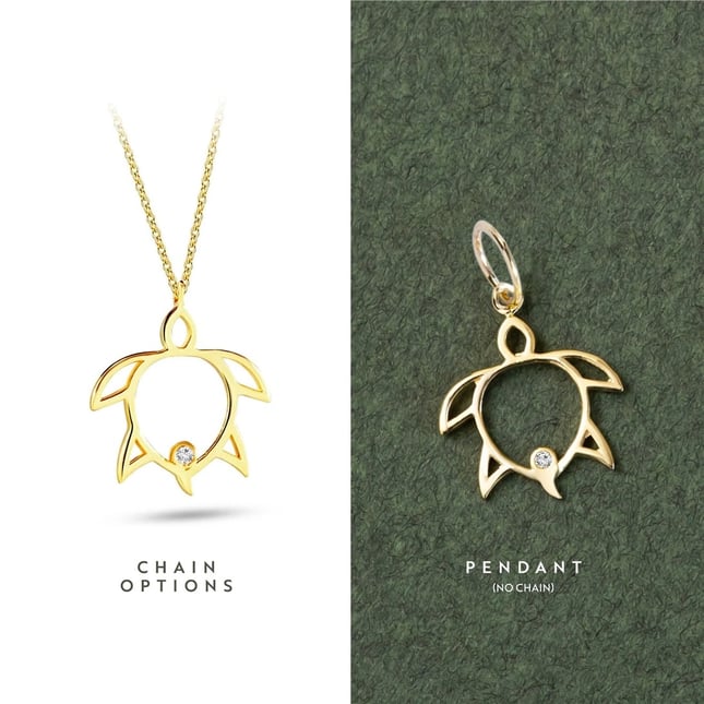 0.01 Ct Diamond Turtle Solid Gold Necklace
