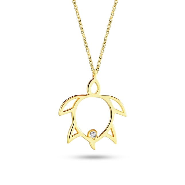 0.01 Ct Diamond Turtle Solid Gold Necklace