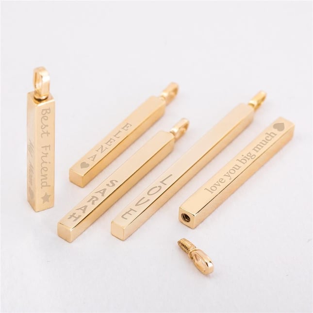 Cremation Engraved Personalized 3D Bar Solid Gold Necklace