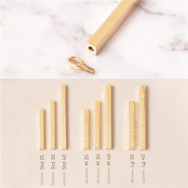 Cremation Engraved Personalized 3D Bar Solid Gold Necklace
